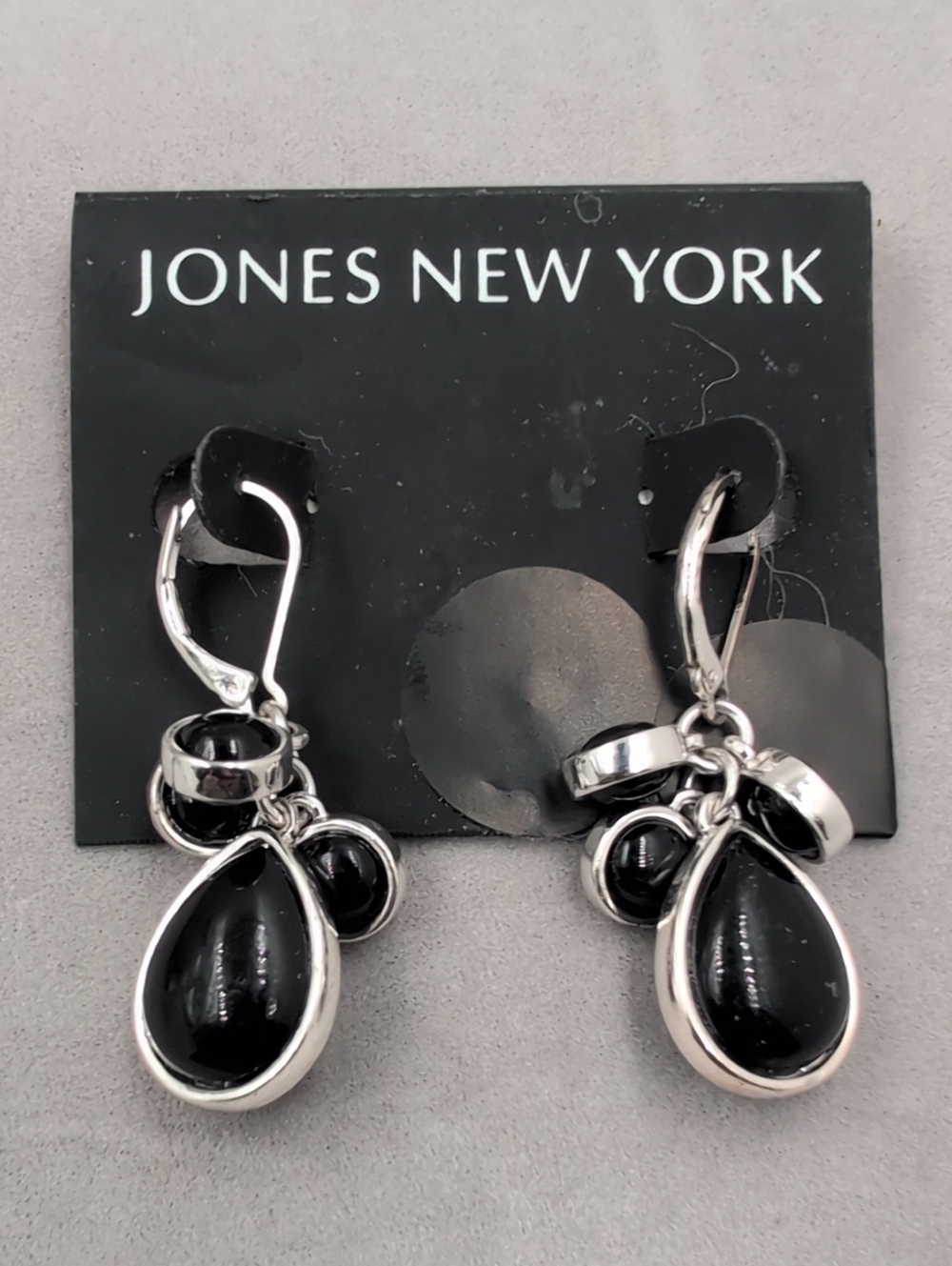 Jones New York Silver-Tone Earrings with Black Teardrop Stones